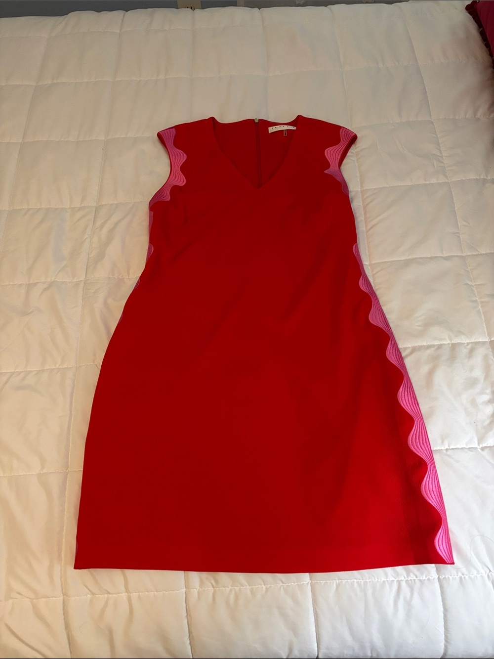 Trina Turk Red Sheath Dress with Pink Wave Trim